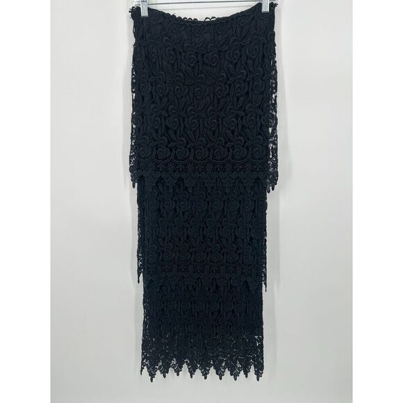 Nicole Bakti Dresses & Skirts - Nicole Bakti Black Lace Skirt Tiered Hem Sheer Eyelet Whimsigoth Fairy Small